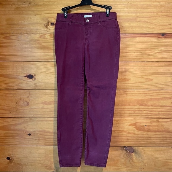 LC Lauren Conrad Burgundy Maroon Mid Rise Pull On Stretchy Skinny Jeans 6 - Picture 1 of 10